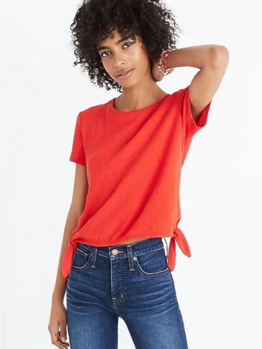 Madewell Short-Sleeve Tie-Hem Tee in Vivid Red
